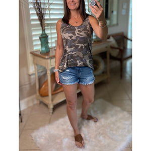 "Hot in Here" Very Sexy Camouflage Floaty Scoop Neck Summer Tank Top Army Green