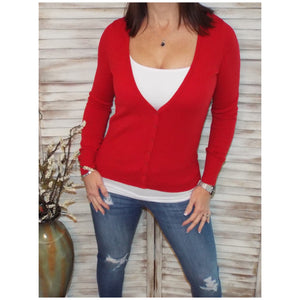 Sexy Preppy Cropped Cleavage Button Up Cardigan Long Sleeve Sweater Red