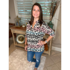 “Don’t Fight It” Gabby Leopard Ombré Print V-Neck Tunic Flowy Boxy Charcoal