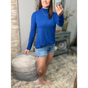 "The Rock" Mock Turtle High Neck Floaty Long Sleeve Soft Stretchy Blue