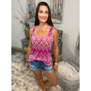 "Crushing It" Chevron Striped Low Cut Summer Racerback Floaty Tank Top Tunic Purple S/M/L