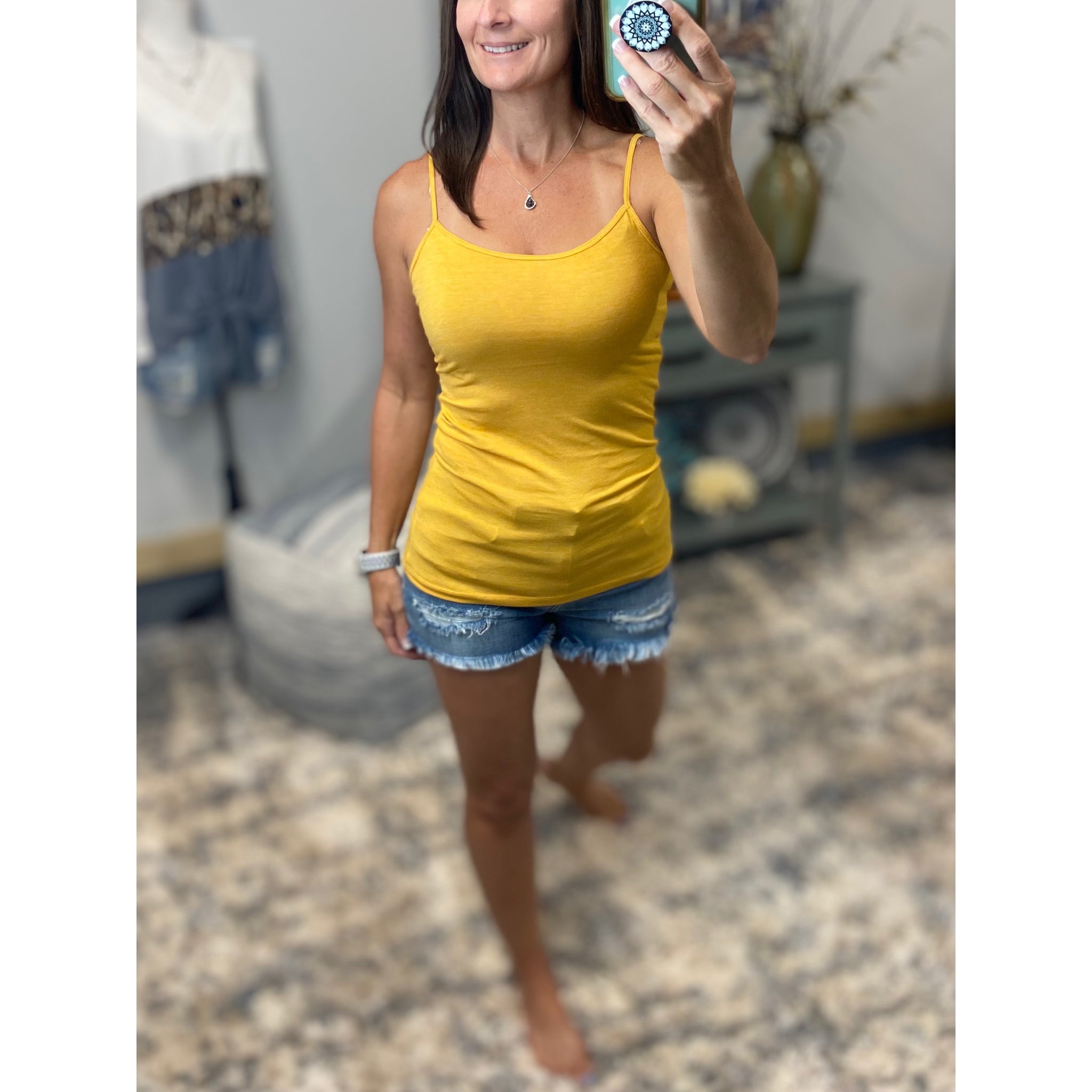 Sexy Low Cut Shelf No Bra Cleavage Adjustable Straps Layering Cami Yellow S/M/L