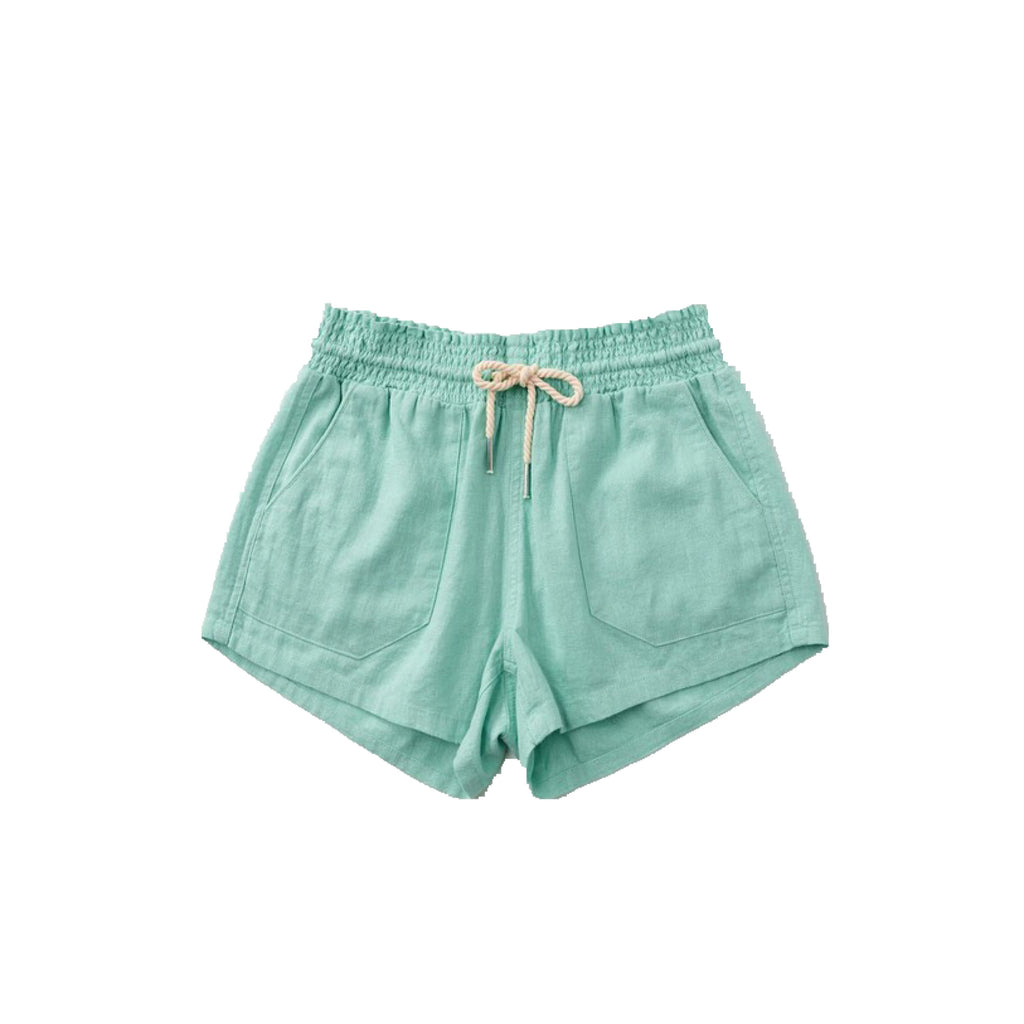 Basic Linen Pocket Drawstring Elastic Waist Dressy Shorts Bottoms Mint S/M/L