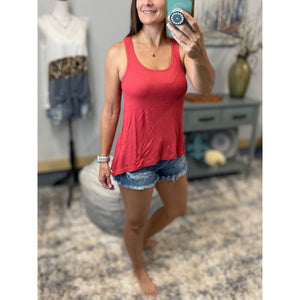 Sparkle Low Cut Summer Racerback Ribbed Floaty Tank Top Tunic Red S/M/L