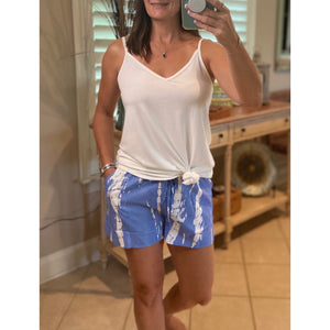 Tie Dye Elastic Drawstring Pocket Dressy Shorts Bright Blue S/M/L/XL