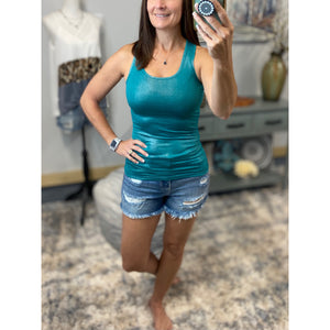 Very Sexy Low Scoop Neck Racerback Metallic Summer Tank Top Shirt Green S/M/L