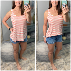 "Level Up" Ribbed Striped Scoop Neck Sleeveless Summer Beach Floaty Tank Top Tunic Pink