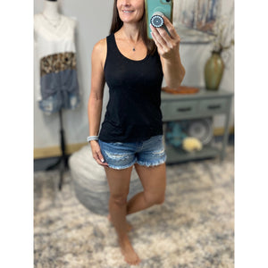 Zipper Racerback Sleeveless Scoop Neck Cleavage Floaty Summer Tank Top Black