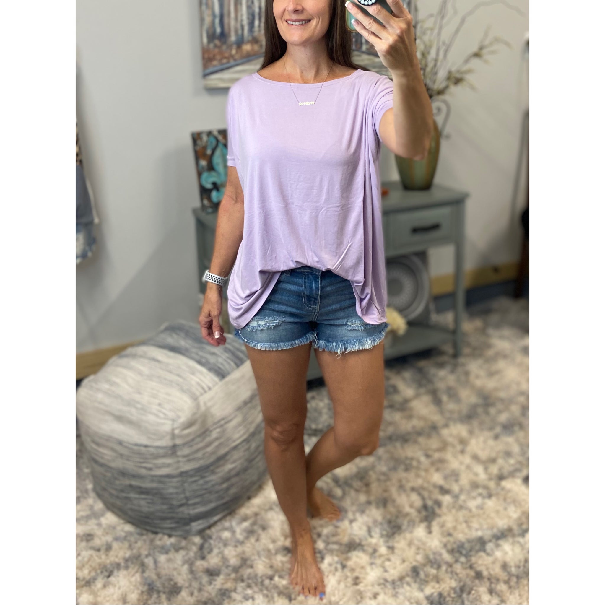 PIKO Dolman Wide Open Boat Neck Dolman Sleeve Tunic Top Shirt Purple