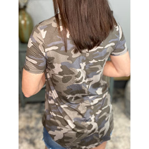 "Summertime Tee" Camouflage Loose Floaty Round Neck Pocket Boyfriend Tee Shirt Army Green S/M/L/XL