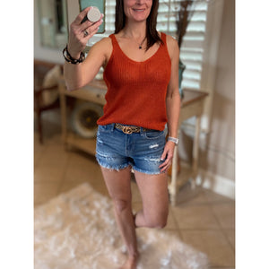 “Spring Fling” Sexy Low Double V Neck Back Sleeveless Dressy Sweater Tank Rust