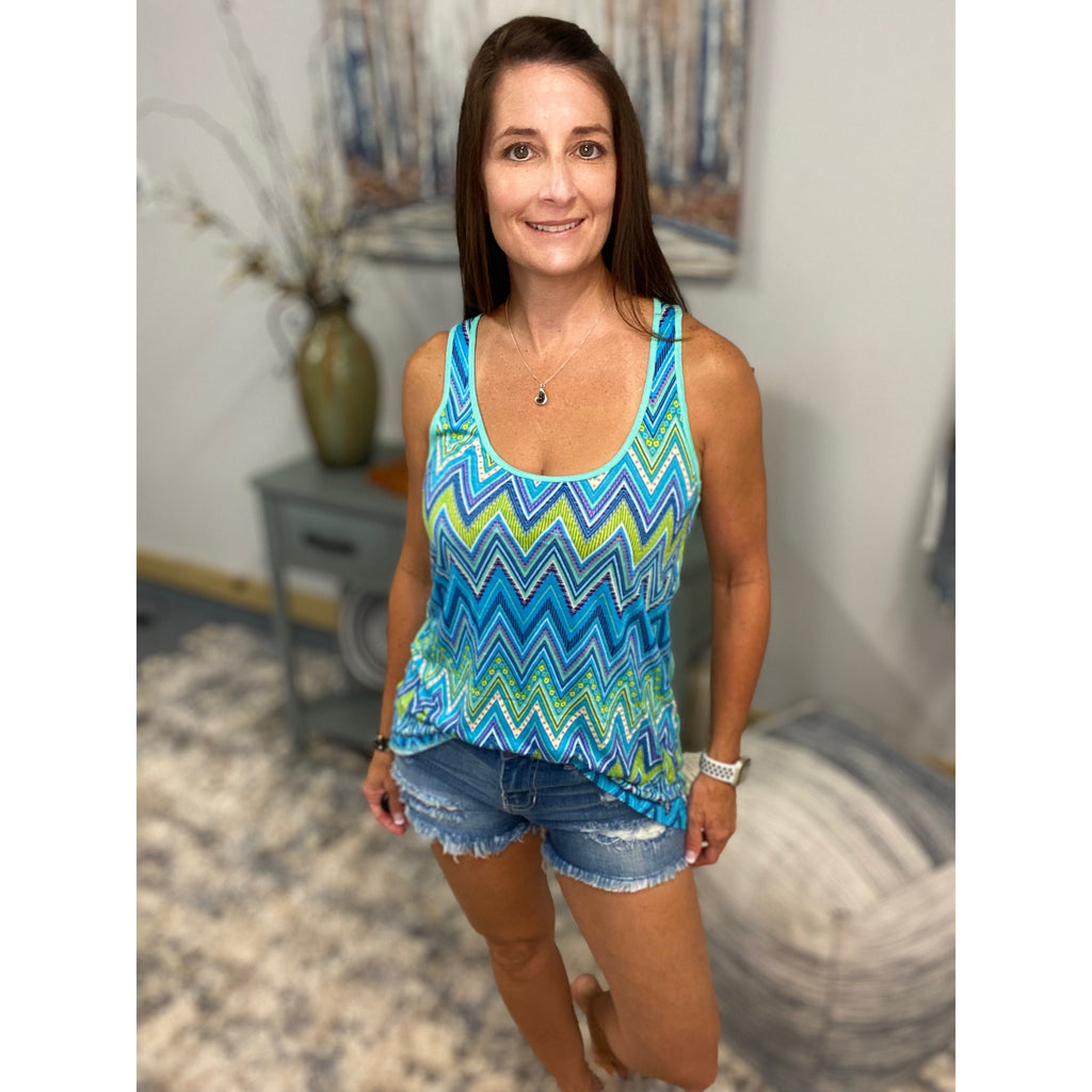 "Crushing It" Chevron Striped Low Cut Summer Racerback Sleeveless Floaty Tank Top Mint