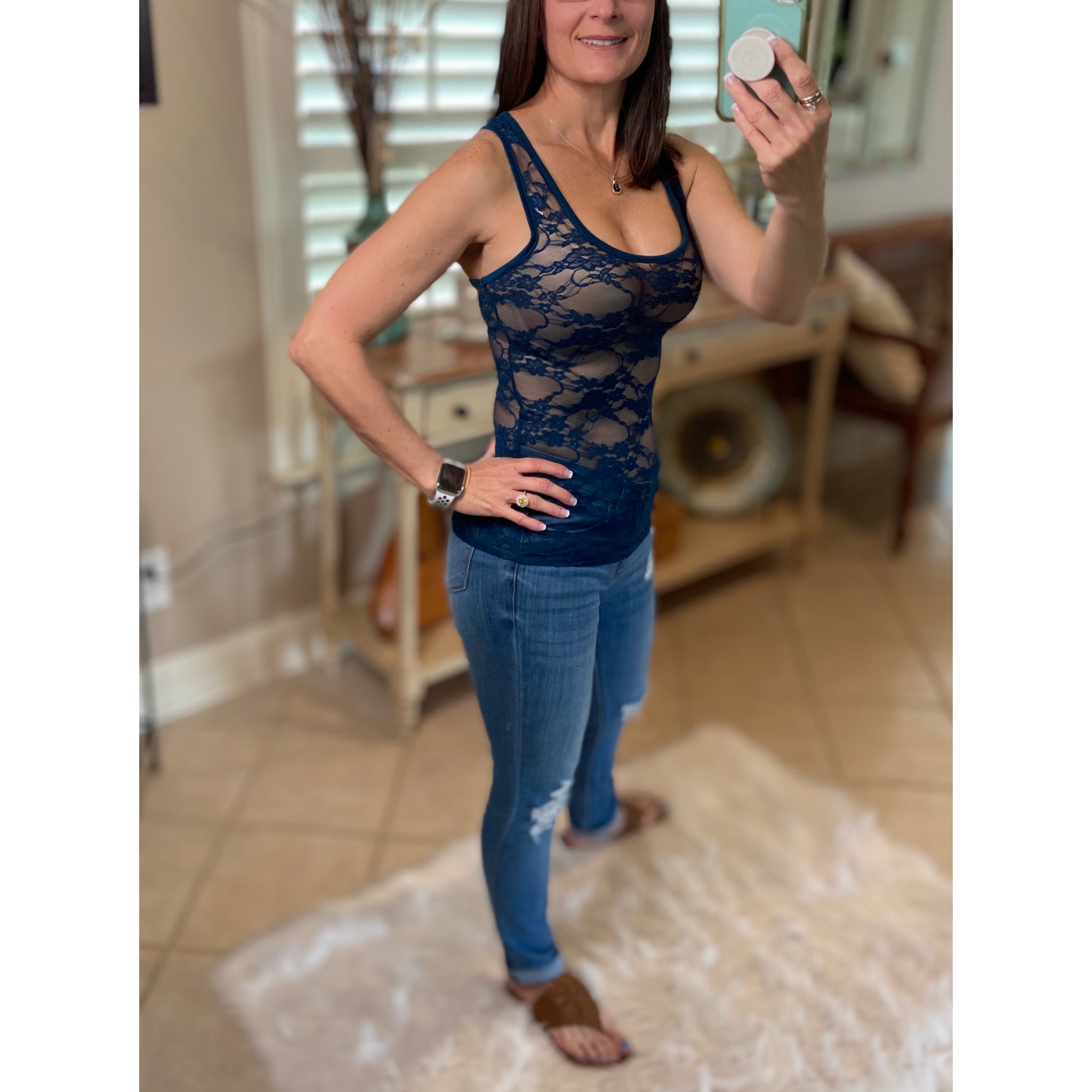 Racerback All Lace Sheer Low Cut Cleavage Sleeveless Cami Tank Top Emerald