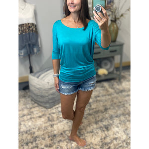 Sexy Dolman Wide Scoop Open Neck Batwing Blouse Top Shirt Teal S/M/L