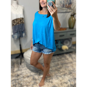 PIKO Dolman Wide Open Boat Neck Dolman Sleeve Tunic Top Shirt Blue S/M/L
