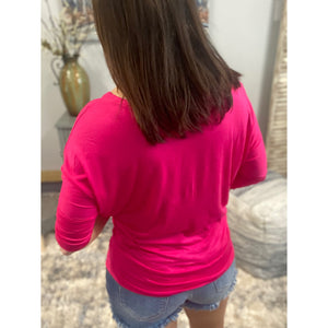 Dolman Wide Scoop Open Boat Neck Batwing Blouse Top Shirt Pink S/M/L