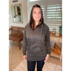 “I Can’t Wait for Winter” Kangaroo Pocket Drawstring Hoodie Banded Bottom Raglan Sleeve Gray