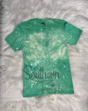 “Bad and Boozy” St. Patrick’s Day Bleached Sublimation Boyfriend Basic Tee Shirt Green S/M/L/XL/2X