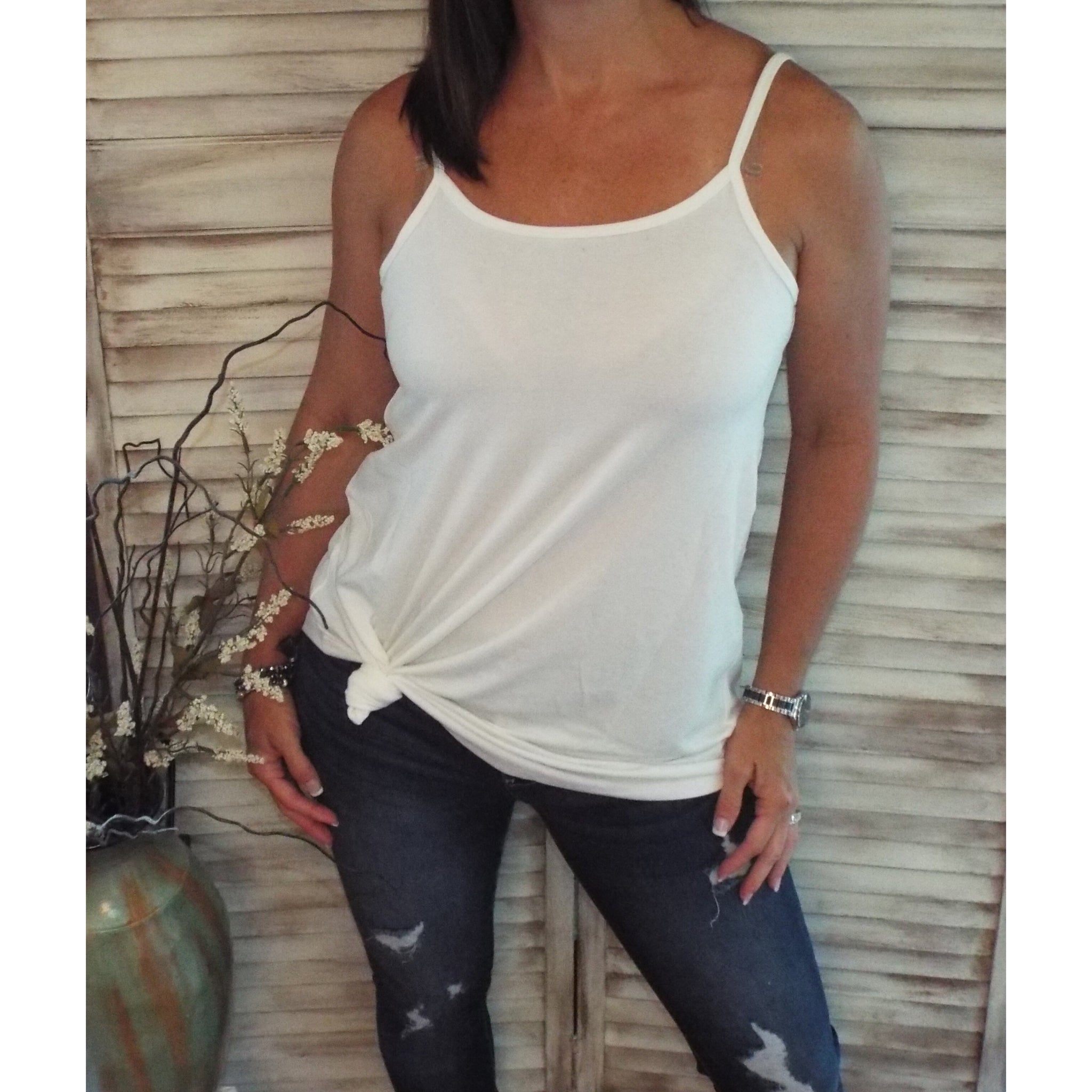 “Heat Wave” Reversible Front Back Low Scoop Or V-Neck Tank Shirt Top Ivory 1X/2X/3X