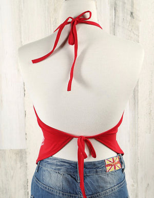 “Biker Babe” Halter String Handkerchief Bandanna Tank Top Red White