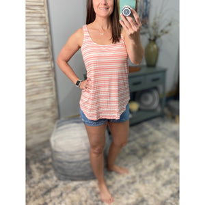 "Level Up" Ribbed Striped Scoop Neck Sleeveless Summer Beach Floaty Tank Top Tunic Pink