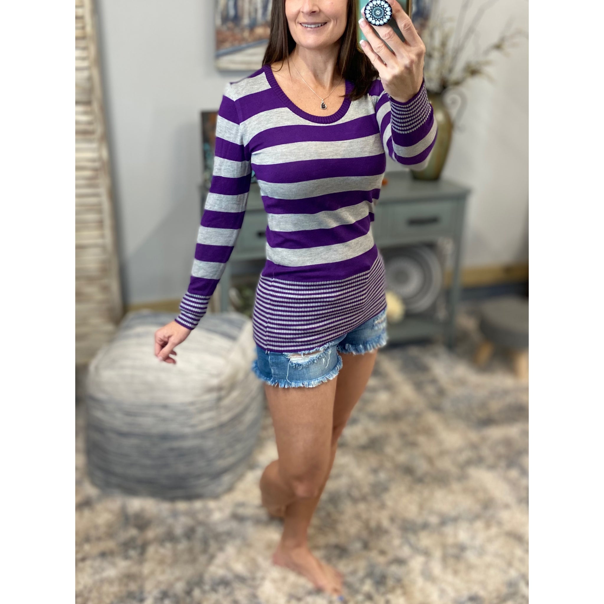 Very Sexy Scoop Neck Striped Preppy Tunic Sweater Blouse Shirt Top S/M/L/XL