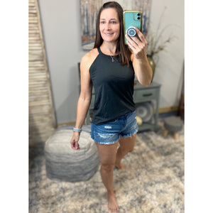 Tri Rocker Racerback Round Neck Floaty Trendy Tank Top Summer Charcoal Gray