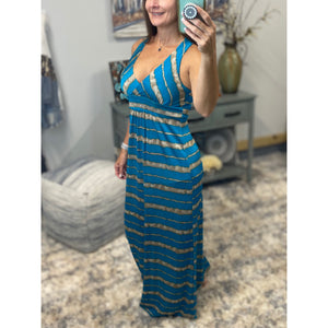 Sexy Cleavage Striped Tank Racerback Maxi Dress Long Tube Sundress Blue S/M/L