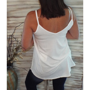 “Heat Wave” Reversible Front Back Low Scoop Or V-Neck Tank Shirt Top Ivory S/M/L/XL