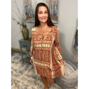 "Falling for You" Floral Bell 3/4 Sleeve Keyhole Tie Floaty Shift Tunic Dress Pink S/M/L