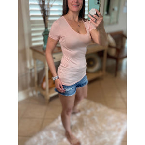 Scoop Neck Boyfriend Stretch Short Sleeve Baby Tee Shirt Pale Pink