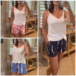Tie Dye Elastic Drawstring Pocket Dressy Shorts Bright Blue S/M/L/XL