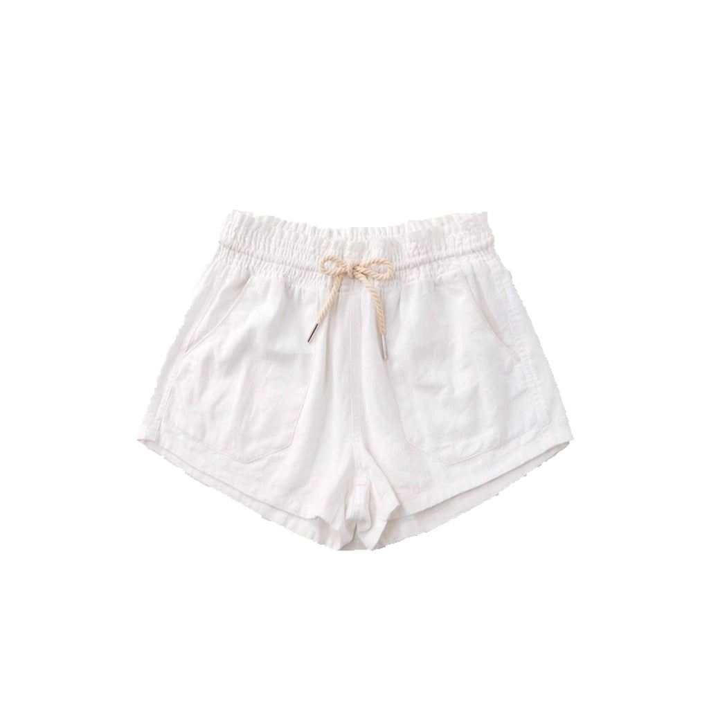 Linen Shorts Basic Pocket Drawstring Elastic Waist Dressy Pull On Bottoms White