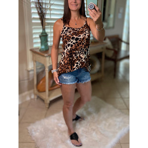 “Heat Wave” Reversible Leopard Low Scoop Or V-Neck Tank Shirt Top Brown S/M/L/XL