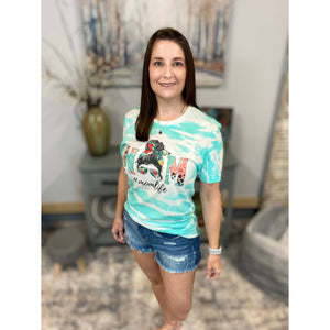 “Mom” #momlife Messy Bun Sunglasses Headband Bleached Sublimation Boyfriend Basic Tee Shirt Green S/M/L/XL/2X