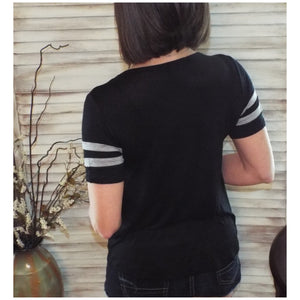 Sexy Sporty Striped Low Cleavage V-Neck Criss Cross Cutout Strappy Black S/M/L