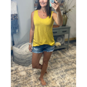 Scoop Neck Floaty Sleeveless Round Hem Tank Top Yellow S/M/L/XL