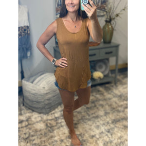 Scoop Neck Floaty Sleeveless Round Hem Tank Top Brown S/M/L/XL