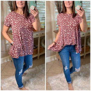 “You’re One Of A Kind” Round Neck Pocket Splatter Short Sleeve Burgundy