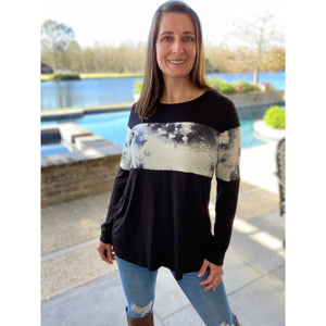 "Paint The Town" Tie Dye Color Block Scoop Neck Long Sleeve Black