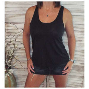 Sexy Scoop Neck Racerback Floaty Sleeveless Raw Edge Hem Tank Top Black S/M/L
