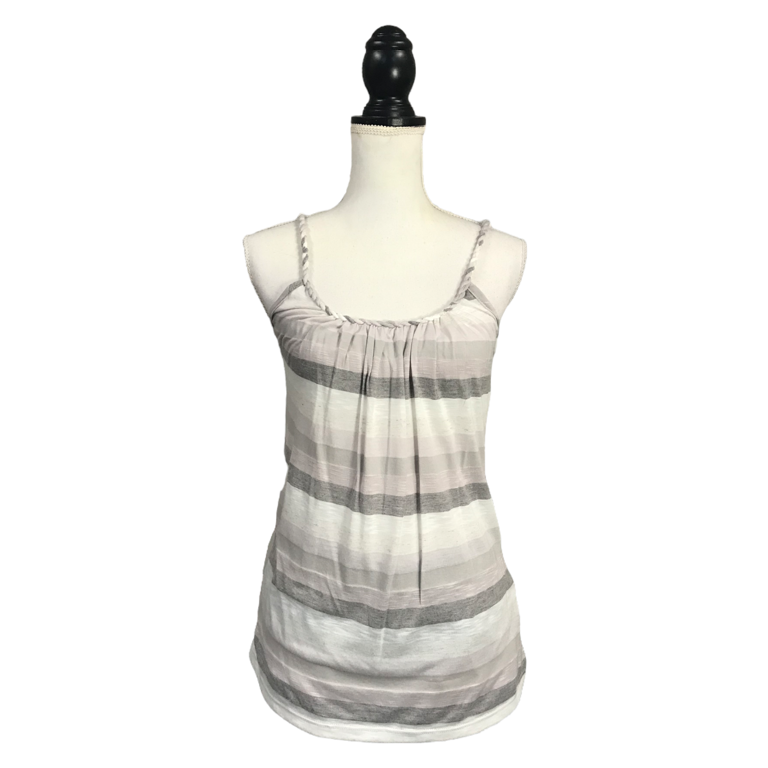 Striped Low Cut Scoop Neck Spaghetti Strap Tissue Tank Shirt Top Gray S/M/L