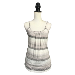 Striped Low Cut Scoop Neck Spaghetti Strap Tissue Tank Shirt Top Gray S/M/L