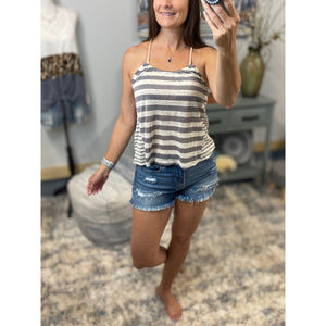 Very Sexy Scoop Neck Contrast Striped Flair Rope Spaghetti Strap Tank Top S/M/L