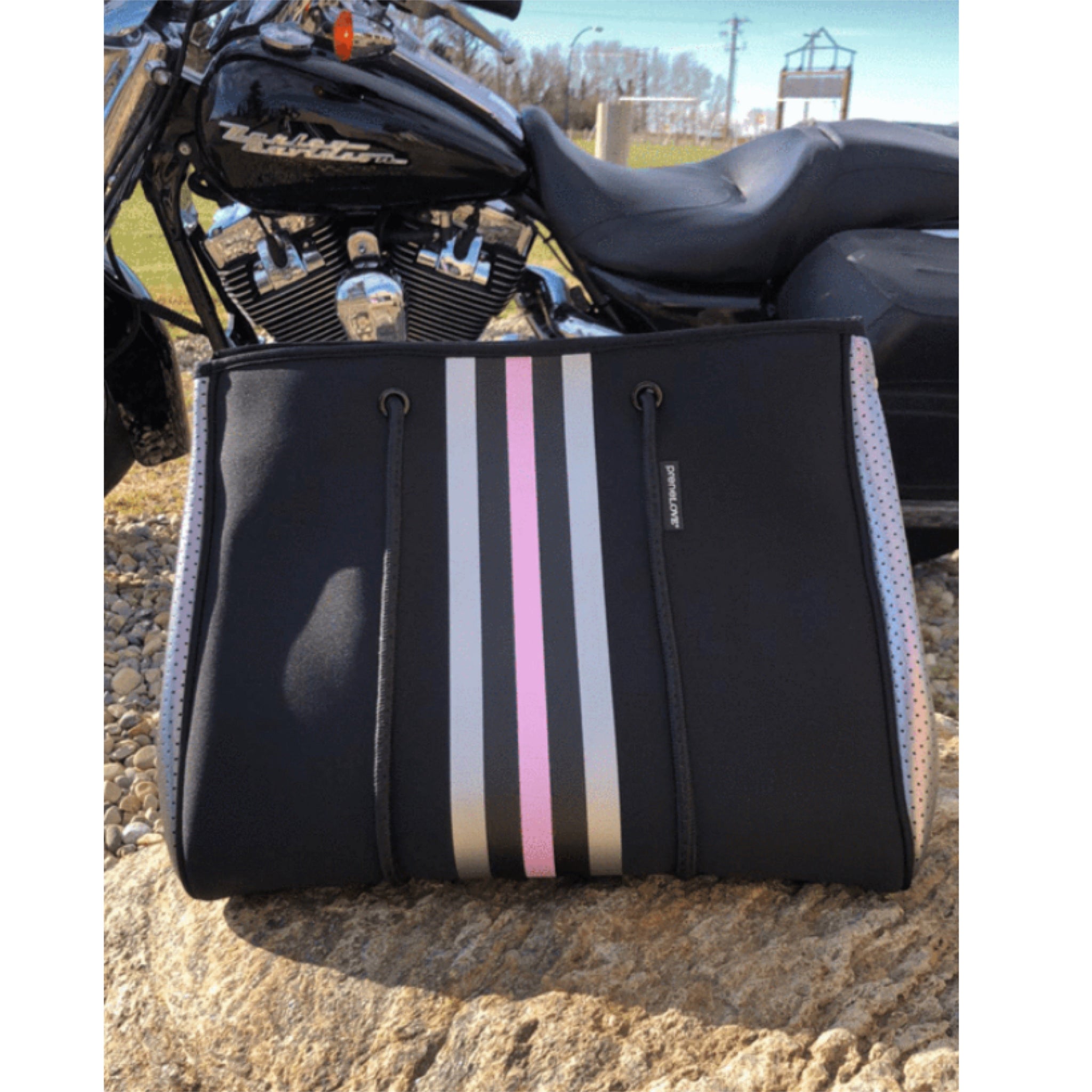 Large Neoprene Tote Bag and Wristlet Black Harley Beach Everyday Washable