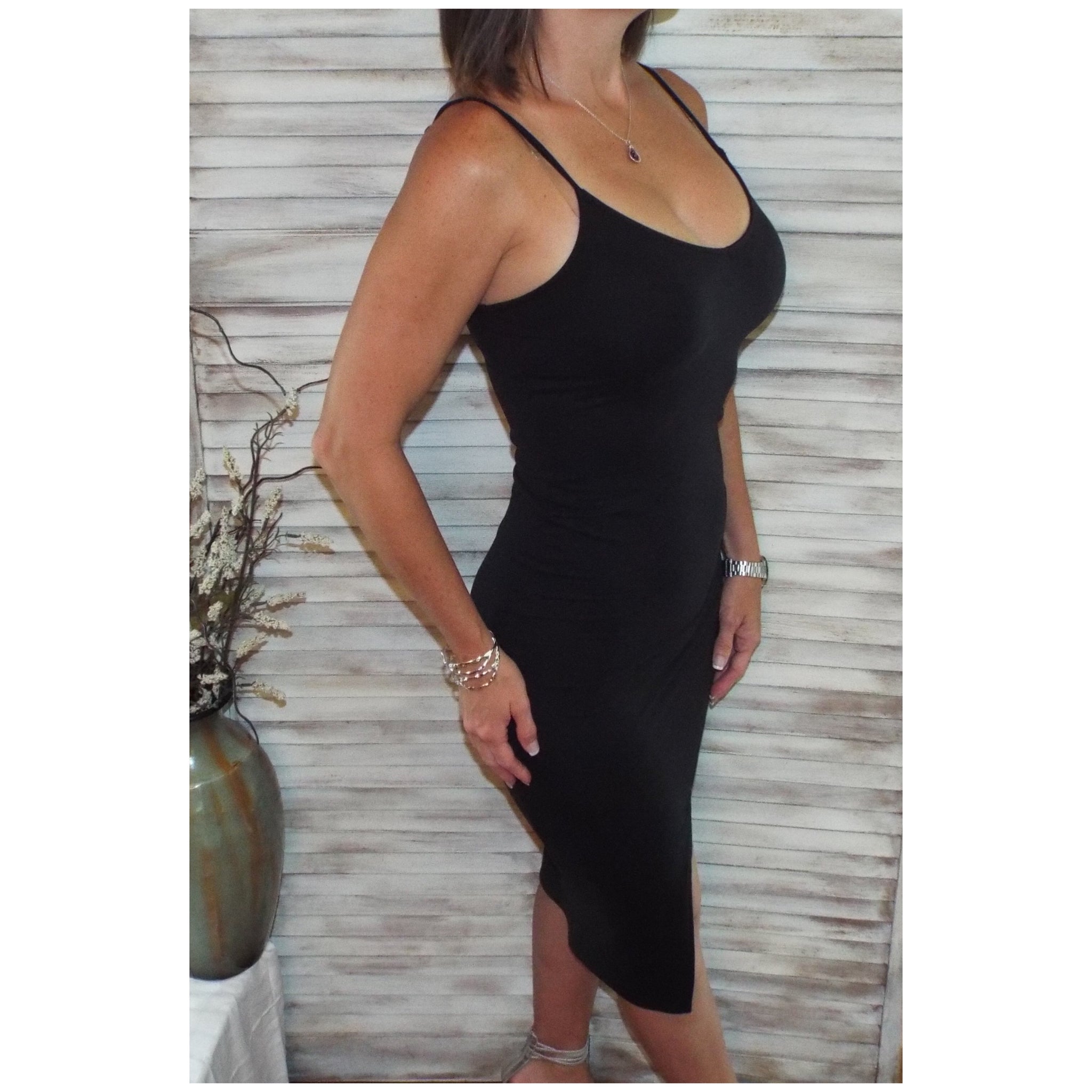 Sexy V-Neck Adjustable Strap Cleavage Bodycon Mini Summer Tank Dress Black S/M/L