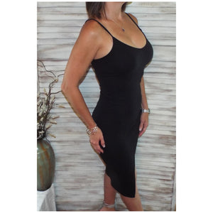 Sexy V-Neck Adjustable Strap Cleavage Bodycon Mini Summer Tank Dress Black S/M/L