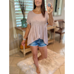 "Sweet Dreams" Floaty Pleated Baby Doll Round Neck Short Sleeve Top Pink S/M/L