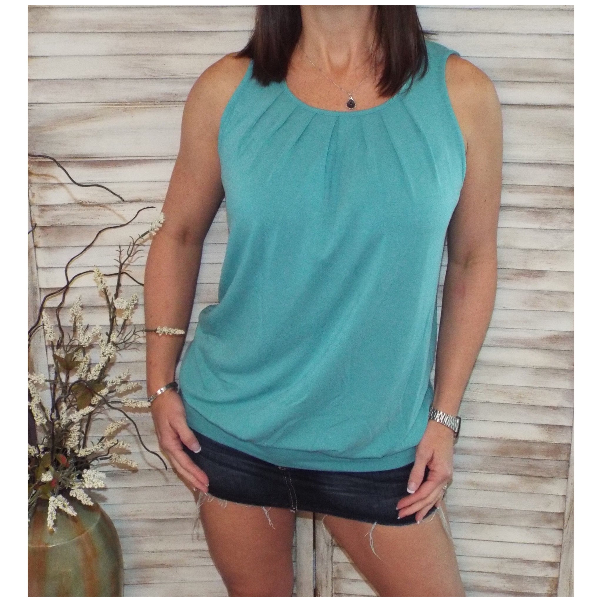 Sexy Pleated Scoop Neck Sleeveless Halter Banded Tank Cami Top Mint PLUS