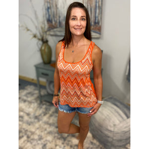 "Crushing It" Chevron Striped Low Cut Summer Racerback Floaty Tank Top Tunic Orange S/M/L